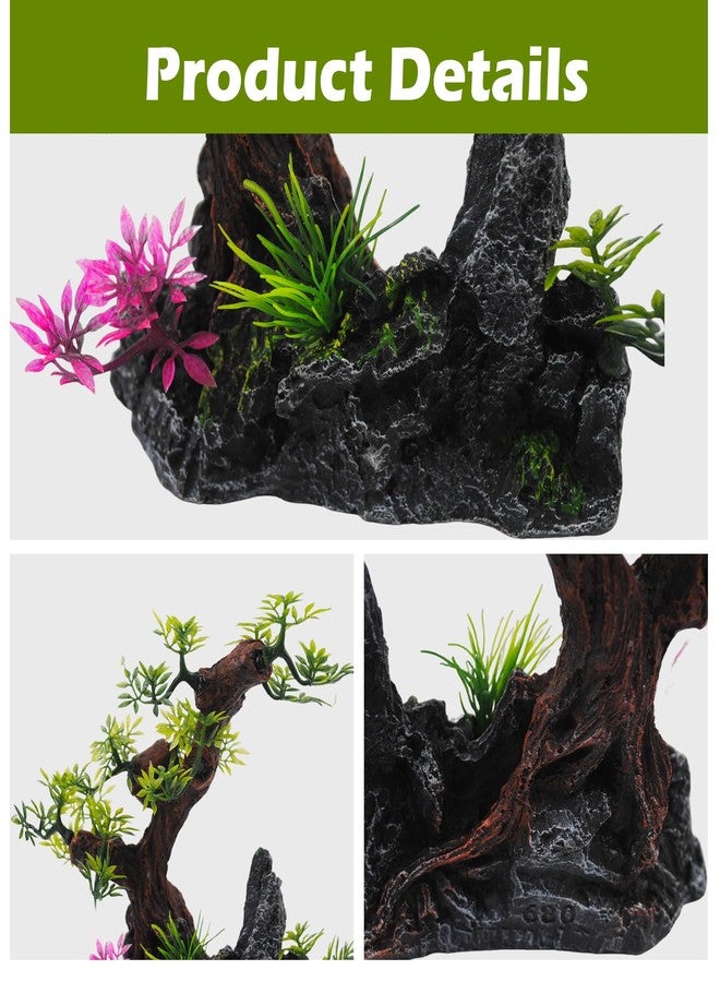 MUYG Aquarium Bonsai Tree Decor,Fish Tank Decorations Resin Rock View with Artificial Plants Accessories Betta Goldfish Ornaments Freshwater Saltwater Décor for Small Fish Shrimp - Image 4